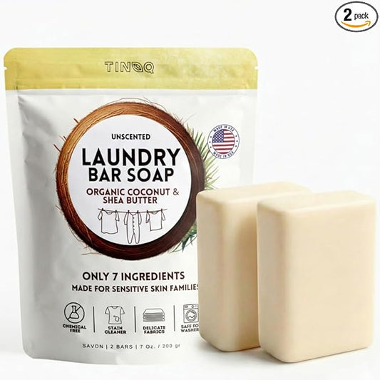 Unscented Laundry Soap Bar - Natural Ingredients with Organic Coconut Oil for Sensitive Skin - 2Pcs