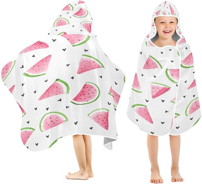 CEBUGI Watercolor Watermelon Hooded Bath Towel for Kids Absorbent Soft Bath Towel Wrap with Hood 50x23.5in Pool Beach Shower Towel for Boys Girls
