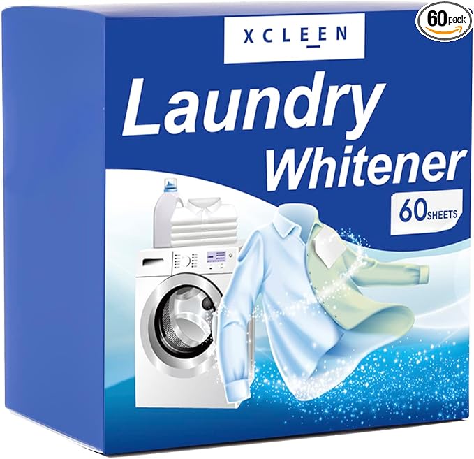 Xcleen Laundry Whitener Sheets 60 count, Chlorine Free, Fragrance Free Bleach for White Clothes, Safe for Use in All Washing Machines