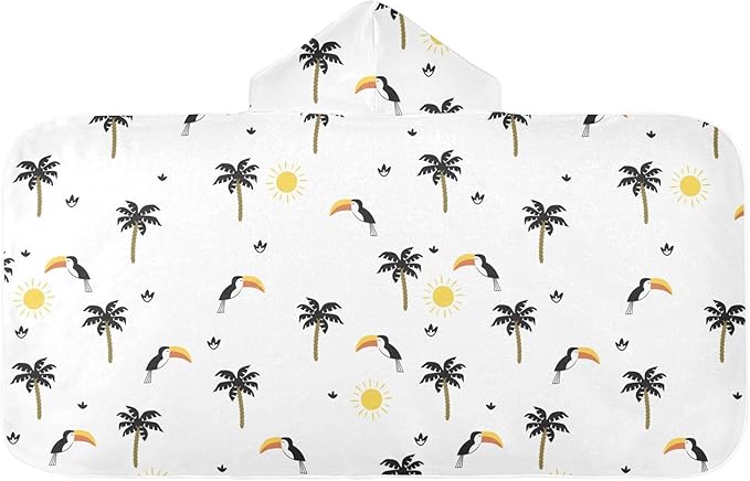 susiyo Kids Hooded Bath Towel Funny Toucans Palms Beach Towel for Kids 23.5 x 50 Inch Microfiber Soft Absorbent Quick Dry Bath Swim Pool Towel Wrap Poncho Bathrobe with Hood for Kids Toddler