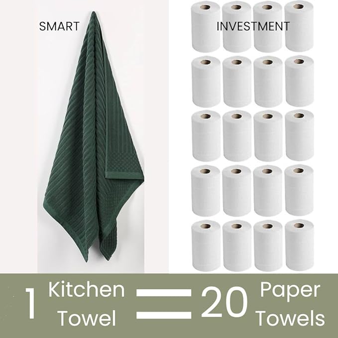 Assorted Kitchen Towels Large 16x26 inch 100% Cotton Set of 5 - Soft Absorbent Washable Tea Towel for Kitchen - Dish Cloths Towel with Hanging Loop - Quick Drying Dish Towels Green