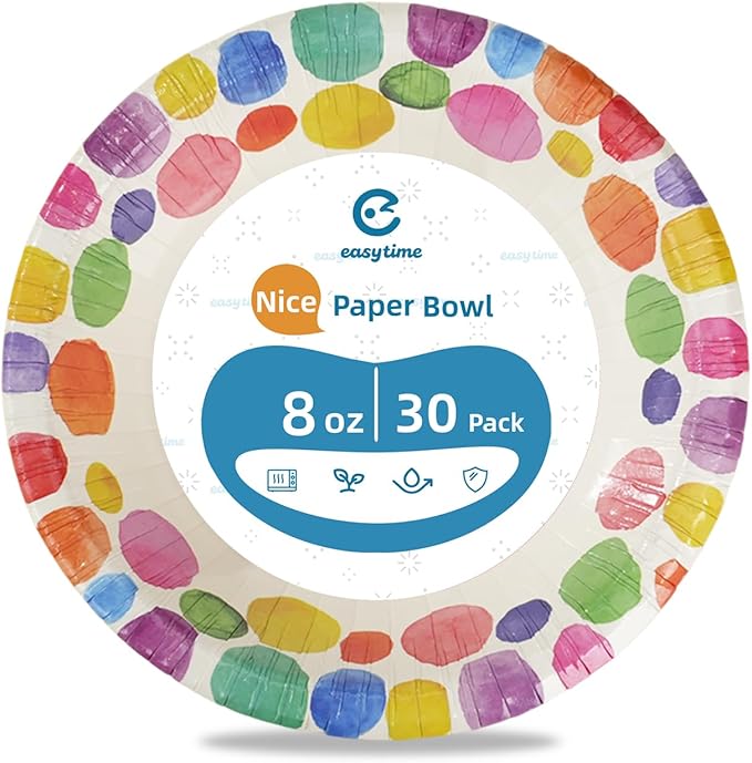 30 Pack Paper Bowls, 8 Oz Disposable Soup Bowl, Heavy Duty Printed Disposable Bowls Bulk For Snacks, Dessert, Breakfast, Lunch And Dinner Meals (Petal Pattern)