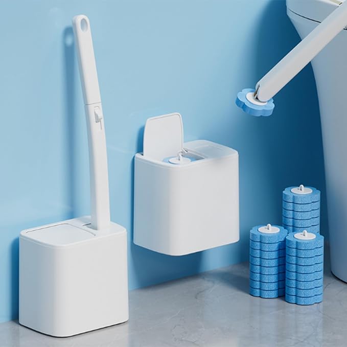 Brush Disposable with Holder & 36 Refill Heads - Hygienic Sanitary Toilet Cleaner for Easy Cleaning, Streak-Free Fresh Bathroom, No Mess (1, 18 Refills)