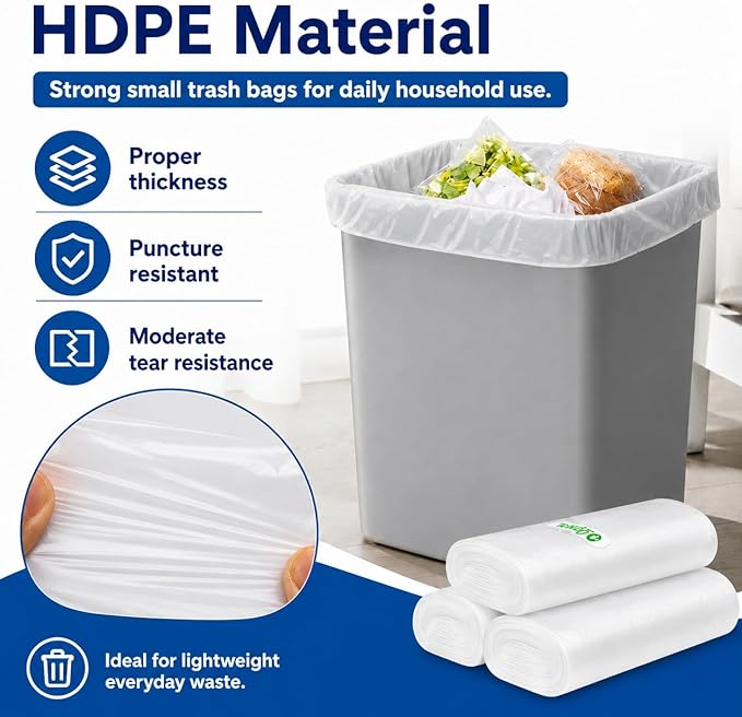 2.6 Gallon 70 Counts Strong Trash Bags Garbage Bags by Teivio, Bathroom Trash Can Bin Liners, Small Plastic Bags for Home Office Kitchen,fit 10 Liter, 2,2.5,3 Gal, Clear