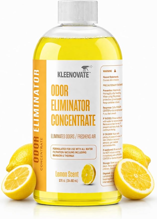 Odor Eliminator Air Freshener & Deodorizer Concentrate, Compatible for Rainbow, Sirena, Thermax, Prolux - Biodegradable Formula for Spraying & Water Based Vacuums - 12 fl oz. (Lemon)