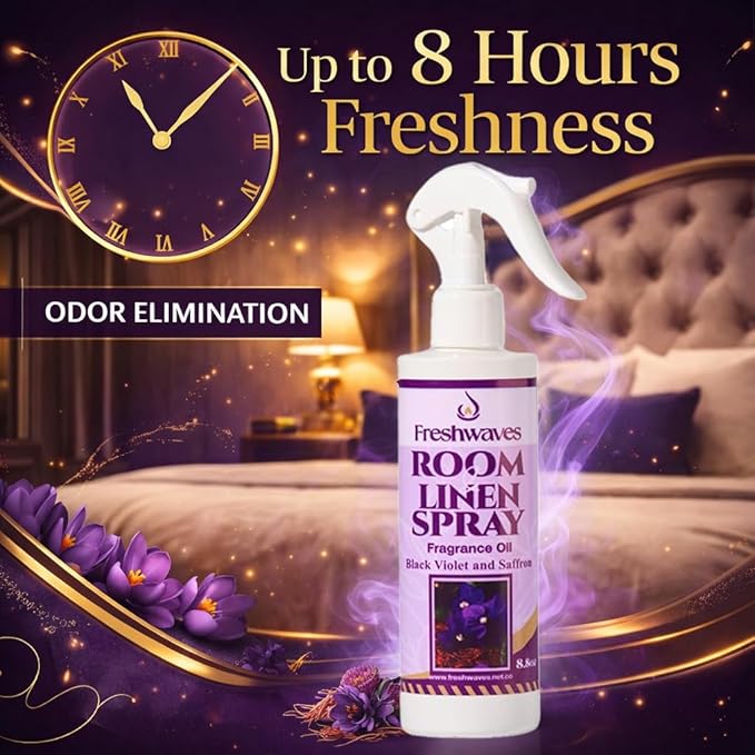 Freshwaves Black Violet & Saffron Fragrance Oil Spray | 8oz Air Freshener | Room Odor Eliminator for Living Room, Bedroom, Bathroom & Office