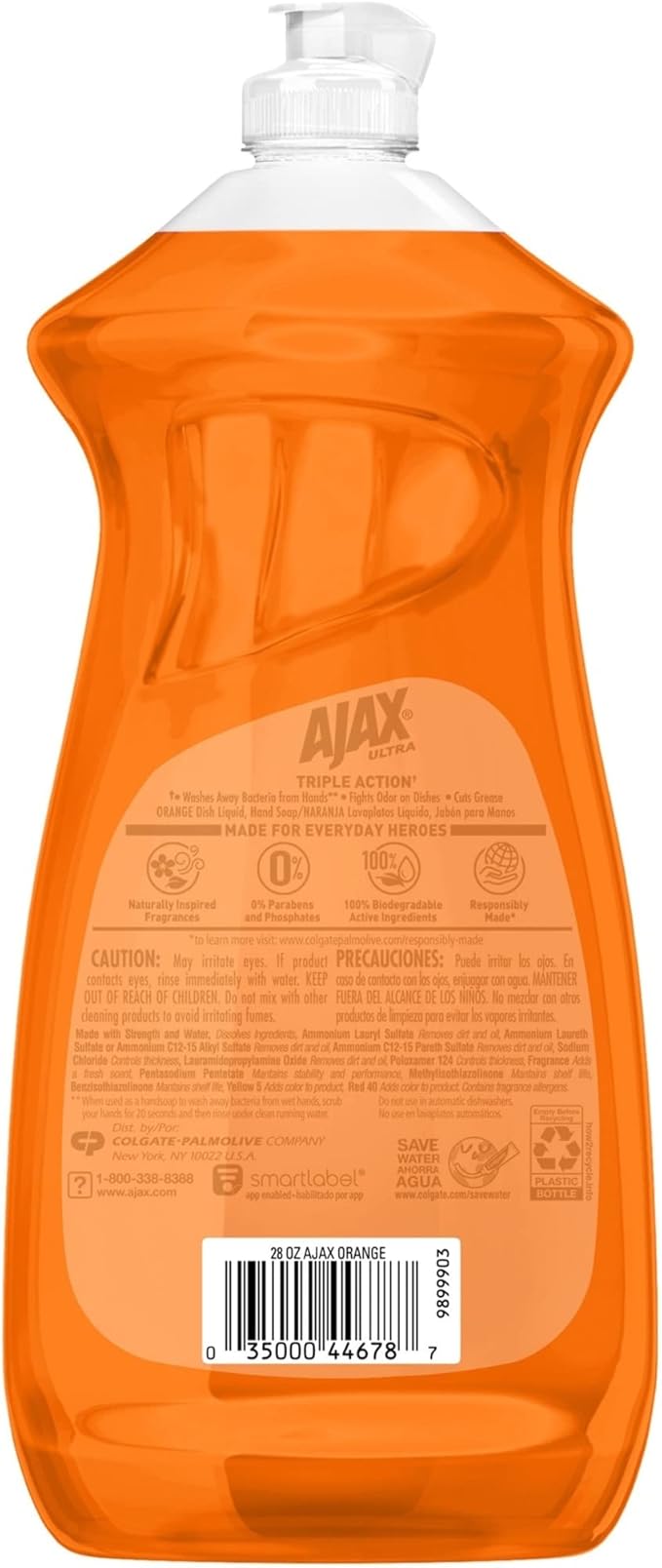 AJAX Ultra Triple Action Liquid Dish Soap, Orange Scent, 28 Oz, Case of 9 Bottles