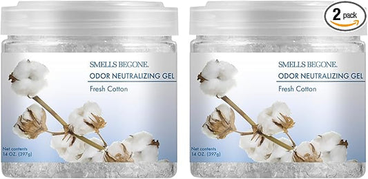 SMELLS BEGONE 14oz Crystal Odor Eliminator - Absorb & Eliminate Odors in Homes, Offices, Bathrooms, Basements, Garage, Cars, RVs & Boats - Remove Tough Odors (Fresh Cotton, 2-Pack)