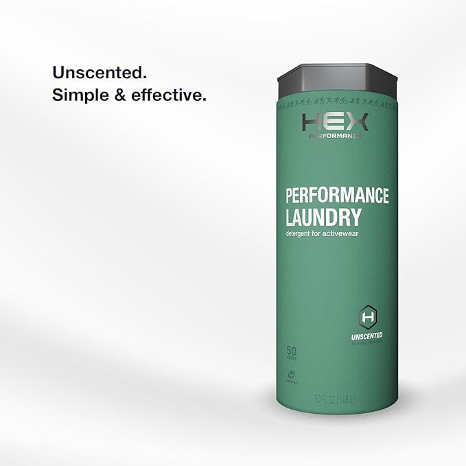 HEX Performance Laundry Detergent, Unscented, 100 Loads (50ld Pack of 2) – Concentrated Activewear Detergent for Odor Removal, Sweat & Residue, Fragrance-Free, HE Compatible, Biodegradable Formula