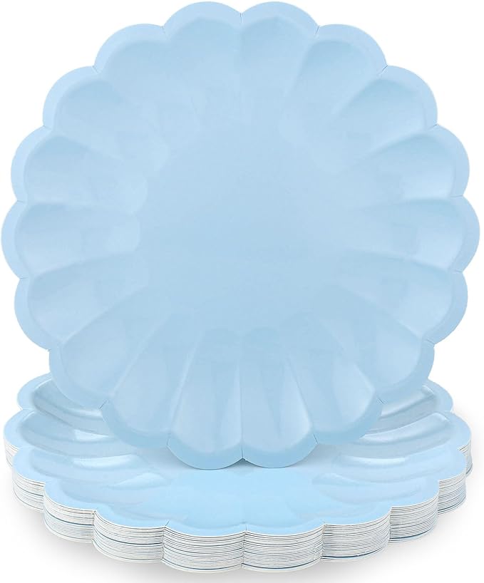 NatNarr 30 Pcs Light Blue Paper Plates 9.5 In Blue Plates Disposable Heavy Duty Scalloped Party Plate with Shell Edge for Wedding Birthday Bridal Shower Boy Baby Shower