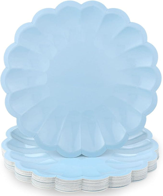 NatNarr 30 Pcs Light Blue Paper Plates 9.5 In Blue Plates Disposable Heavy Duty Scalloped Party Plate with Shell Edge for Wedding Birthday Bridal Shower Boy Baby Shower