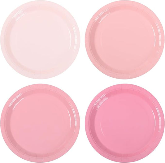 AimFun 48Pcs Pink Paper Plates Gradient Color Party Plate 9 Inch Disposable Round Dinner Dessert Plates for Pink Bow Birthday Wedding Baby Bridal Shower Coquette Party Supplies