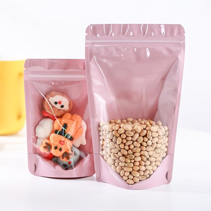 150 Pcs Mylar Bags for Food Storage, 6x9 Mylar Bag with Window Stand Up, Bulk Holographic Resealable Bags Smell Proof Bag Food Packaging for Small Business Freeze Dried Candy Jewelry Foil Packaging