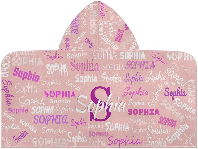Personalized Beach Towel for Boys Girls - Toddler Towels with Hood Snaps - Personalize Towel with Your Name, Light Pink Solid Color