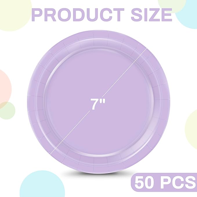 QZYL 50 PCS Paper Plates, 7 Inches Round Lavender Small Paper Plates, Disposable Plates for Party, Disposable Paper Plate Set, Strong and Sturdy Party Favors for Bridal Great Party Graduations Picnic