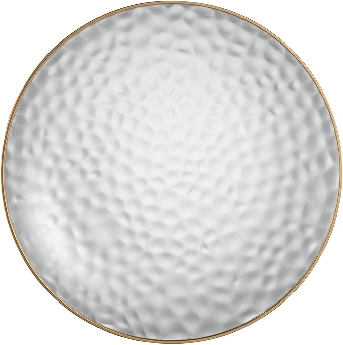 PLASTICPRO 30 Pack Hammered Plastic Plates Heavyweight Disposable Plastic Plates Elegant Clear Hammered Rim Platsic Party Dishes (Hamered Clear With Gold Rim, 7'' INCH PLATES)