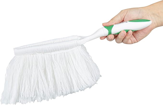 Restaurantware Duster 10 Pack of 13.7 x 2.1 x 2.5 Inch Cotton Duster Washable Multipurpose Cleaning Tool Non-Slip Handle Green and White Dust Remover Tool