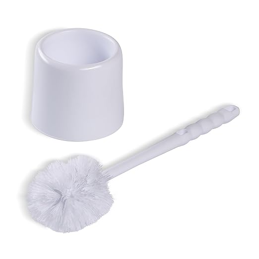 SPARTA 16-Inch Durable Toilet Brush with Storage Holder, Bowl Brush with Caddy with Sturdy Polypropylene Bristles for Effective Cleaning, White Plastic Handle for Secure Grip, White