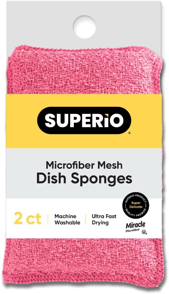Miracle Microfiber Scrubbing Sponge, Red Extra Scrubbing Power Sponge for Kitchen, Sink, Pot, Pan and Dish Washing, Super Absorbent and Rapid Drying 2-Pack