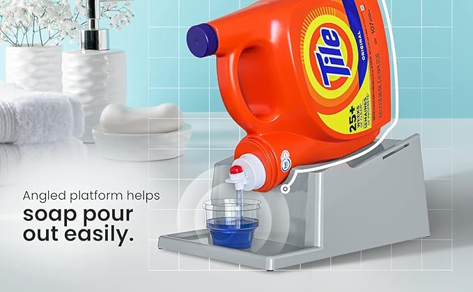 TidyFriend 2 Pack Liquid Laundry Detergent Holder Stand with Drip Tray & Rubber-Grip Feet, Stand for Laundry Room Organization and Storage, Fabric Softener Dispenser with Cup Holder (Grey)
