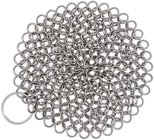 Mythrojan Cast Iron Cleaner, 7 Inches Stainless Steel Round Chainmail Scrubber For Cast Iron Pan Skillet, Wok, Pot, Pan; Pre-Seasoned Pan Dutch Ovens Waffle Iron Pans Scraper Cast