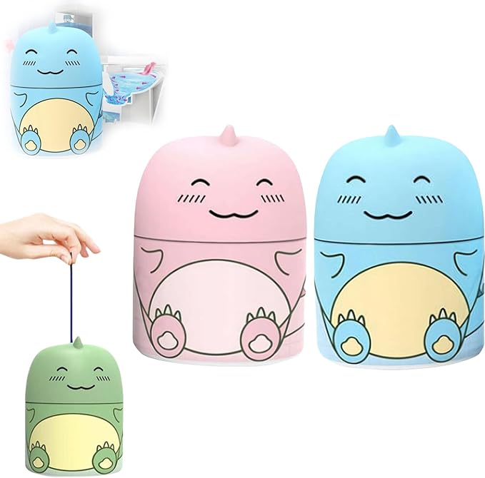 Cute Dinosaur-Shaped Toilet Bowl Cleaner Bottle,Automatic Bathroom Toilet Tank Cleaner with Carrying Rope,Three Fragrances, Ocean Jasmine Peach for 90 days,Easy to Use Leaving Fresh Scent (Pink+Blue)