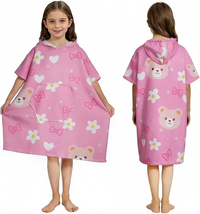Kids Hooded Poncho Towels, Wearable, Absorbent Hooded Beach Towel for Girls and Boys Girls 7-14 Years Cartoon- Themed Wearable Towel Perfect for Kids At The Bath, Beach