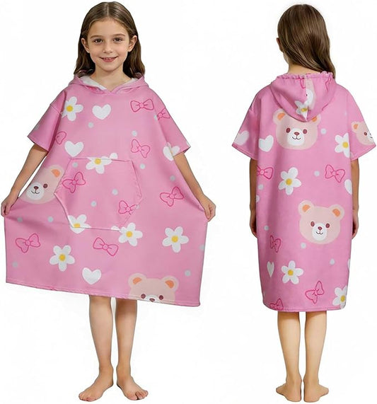 Kids Hooded Poncho Towels, Wearable, Absorbent Hooded Beach Towel for Girls and Boys Girls 7-14 Years Cartoon- Themed Wearable Towel Perfect for Kids At The Bath, Beach