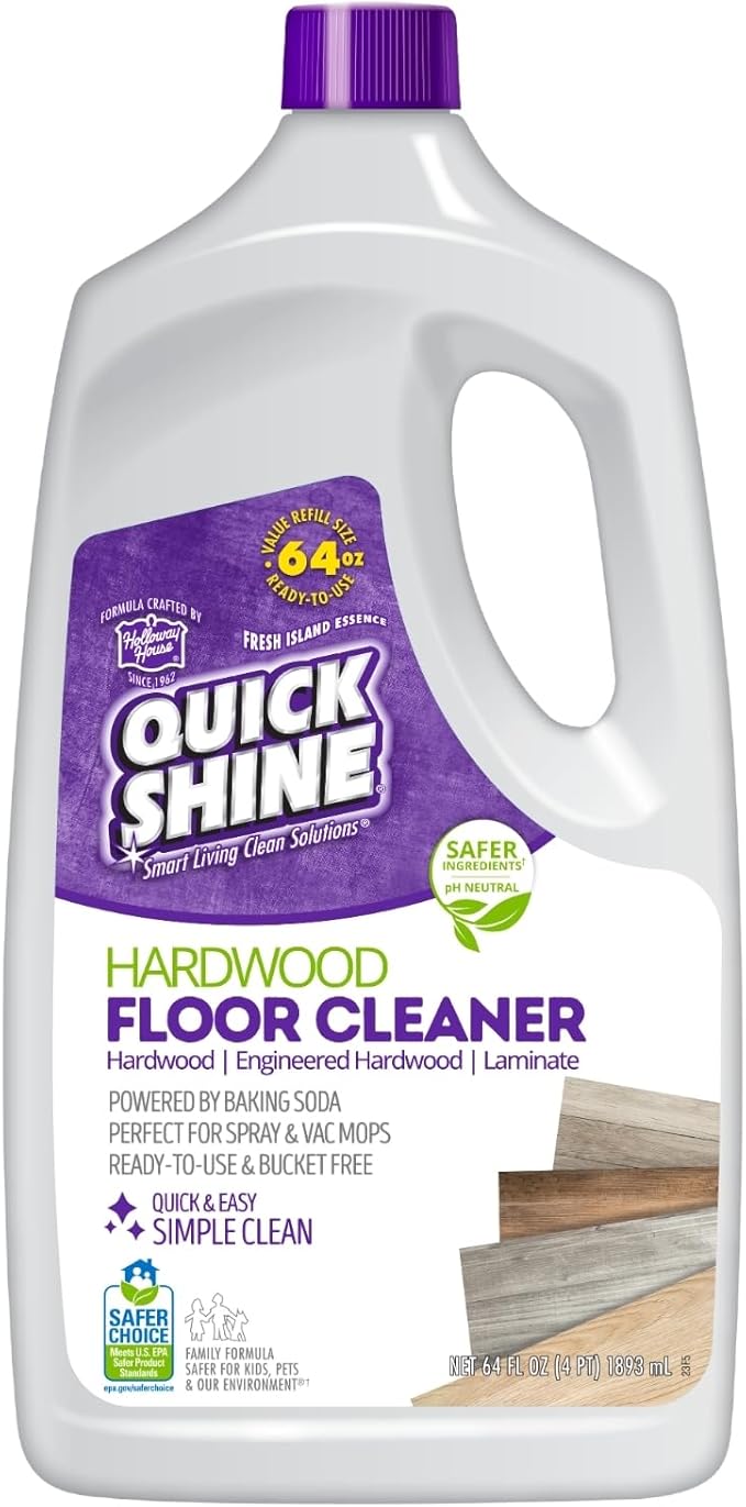 Quick Shine Hardwood Floor Cleaner 64oz | Use in Spray & Vac Mops | Removes Dirt & Scuff Marks | Ready-to-Use, Streak Free, No Rinse | Safer Choice Cleaner |Perfect for Gentle and Effective Cleaning