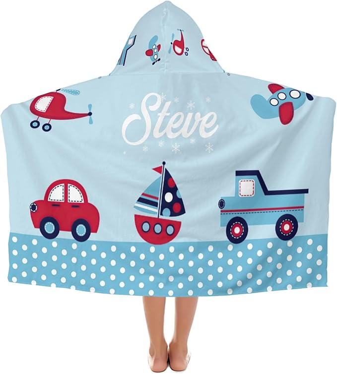 Custom Car Truck Blue Hooded Bath Beach Towel, Oversize 50"x30" Beach Bath Pool Hood Towel for Kids Cover up