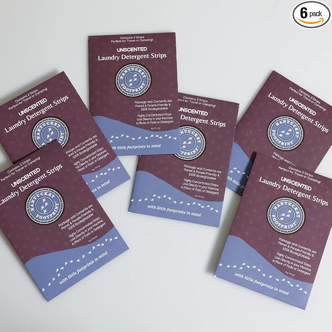 Travel Pack - 6 Units | Unscented Laundry Detergent Sheets| 2 Sheets Per Pack | Liquidless Laundry Detergent | Nantucket Footprint
