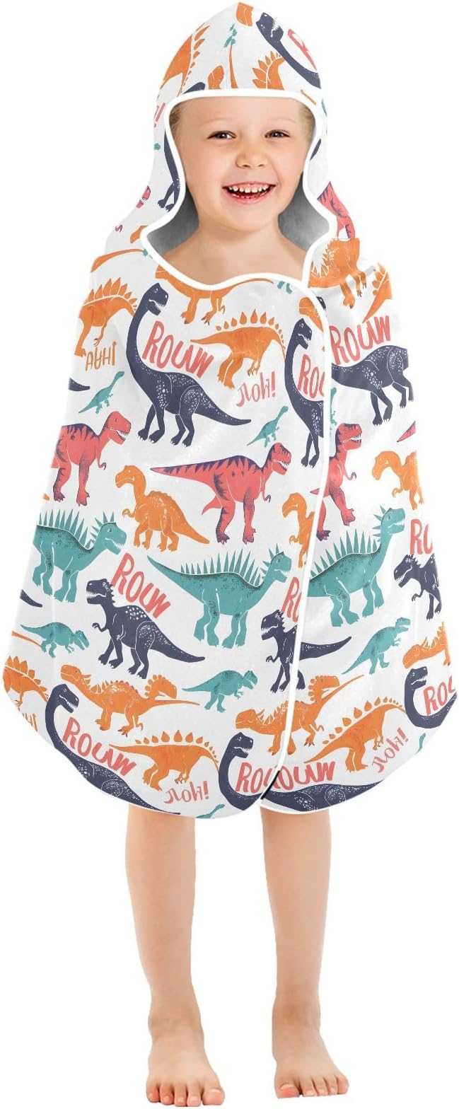 Hooded Towel for Kids Colorful Dinosaur and Word Beach Wrap Bath Towels 50x23.5in