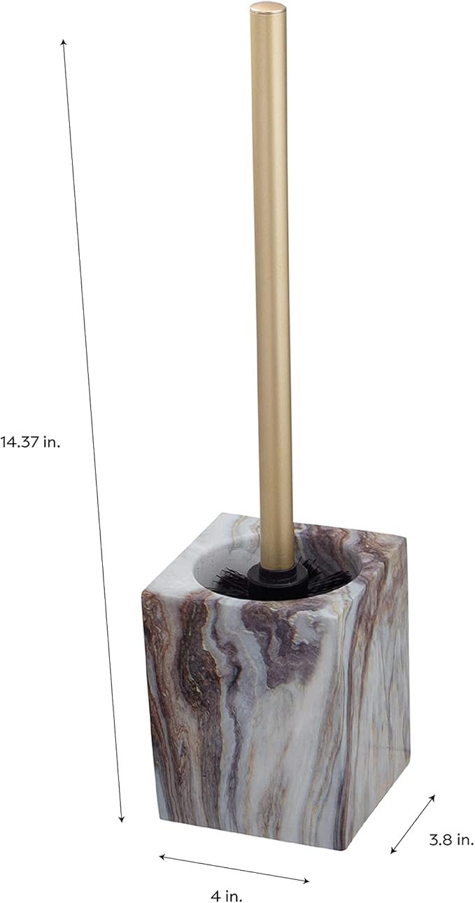 Elle Décor Square Toilet Bowl Brush in Agate | Dimensions: 4.09" x 3.86" x 14.37" | 360 Bristle Design | Multiple Color | Bathroom Décor