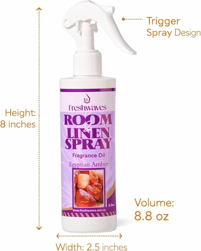 Freshwaves Egyptian Amber Air Freshener Spray | Room Spray Odor Eliminator | Home Fragrance for Living Room | Bedroom | Restroom & Office | 8.8oz White Trigger Spray