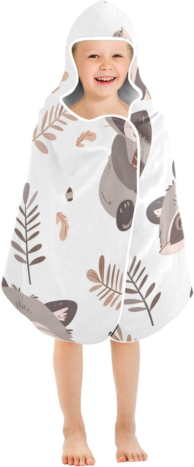 SUABO Kids' Bath Towels Cartoon Raccoon Pine Cones Hooded Towels for Boys Girls,Toddler Towels Multi-Purpose for Beach,Pool and Bathroom,23.5" x 50", Soft and Highly Absorbent