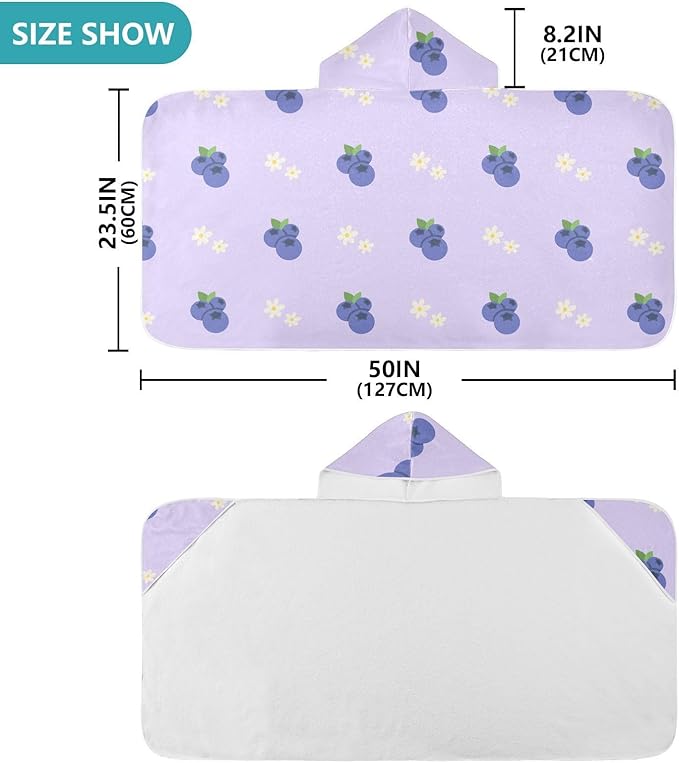 susiyo Kids Hooded Bath Towel Blueberry Beach Towel for Kids 23.5 x 50 Inch Microfiber Soft Absorbent Quick Dry Bath Swim Pool Towel Wrap Poncho Bathrobe with Hood for Kids Toddler