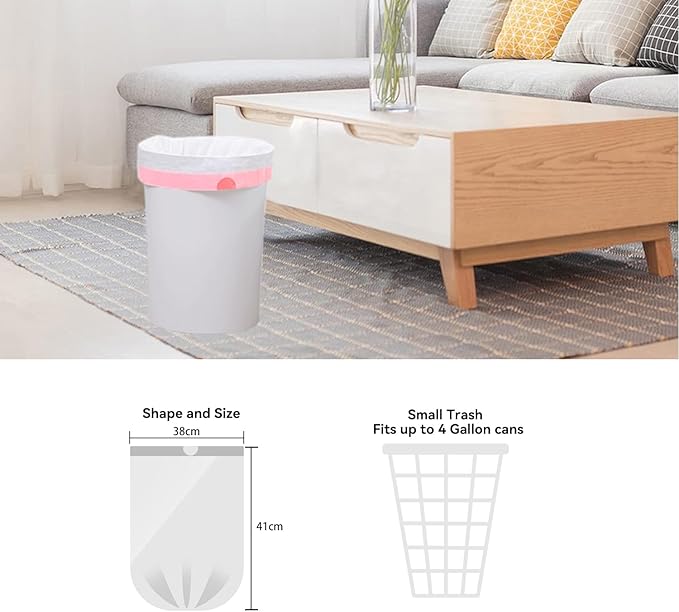 Waikas 1.2 Gallon Small Trash Bags Drawstring, Mini Garbage Bags, 88 Count, 1.14Mil Thickness, 3.8g/pcs, 38 * 41cm, Unscented, Clear