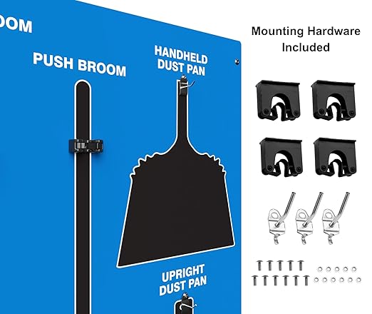 Clean & Sweep 5S Shadow Board/Wall Mount Broom Holder, 68" x 30" Board, 5S Cleaning Station - with Broom and Dustpan Set Included, Made in The USA by AccuformNMC, Blue/Black, PSB616BUBK