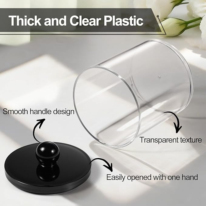 SheeChung 3 Pack Acrylic Qtip Holder Dispenser,Bathroom Jars with Lids Set for Cotton Swabs,Balls,Pads,Floss,Clear Plastic Canisters Apothecary Jars,Bathroom Essentials Makeup Vanity Organizer(10oz)