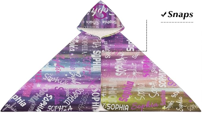 Custom Kids Hooded Bath Towel with Name, Personalized Name Hooded Towel for Boys Girls, Customized Beach Towel Gift for Children, 24" x 50", Purple Yellow Stripes with Stars