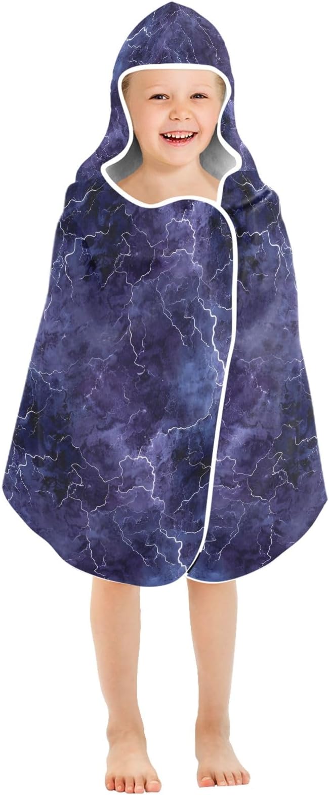 Hooded Towel for Kids Purple Lightning Beach Wrap Bath Towels 50x23.5in