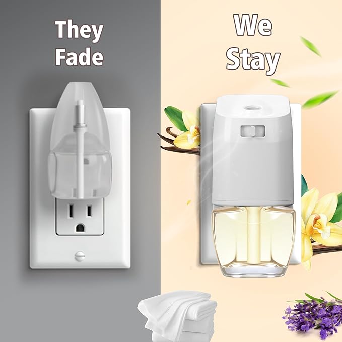 Plug in Air Freshener Kit with Warmer, 9 Refill Oils + 1 Diffuser in Lavender, Linen, Vanilla – Air Freshener for Home, 5.94 Fl Oz, Compatible with Air Wick & Glade, Not Include Glade Plus