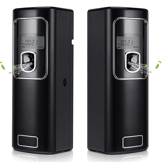 Rossesay 2 Pcs Automatic Air Freshener Spray Dispenser with Screen LCD Perfume Dispenser Wall Mount/Standing Capacity for Bathroom Hotel Office Commercial Place (Black)