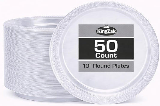 Clear Solid Color Premium Heavy Weight Plastic Dinner Plate (10") 50 Count - Durable, and Stylish Plastic Bowls Perfect for All Celebrations