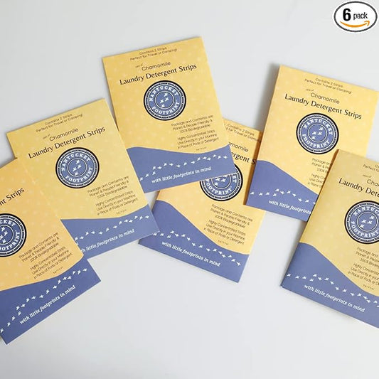 Travel Set | Chamomile Laundry Detergent Sheets (12 Loads) | 6 Packs of 2 Sheets | Liquidless Laundry Detergent | Nantucket Footprint