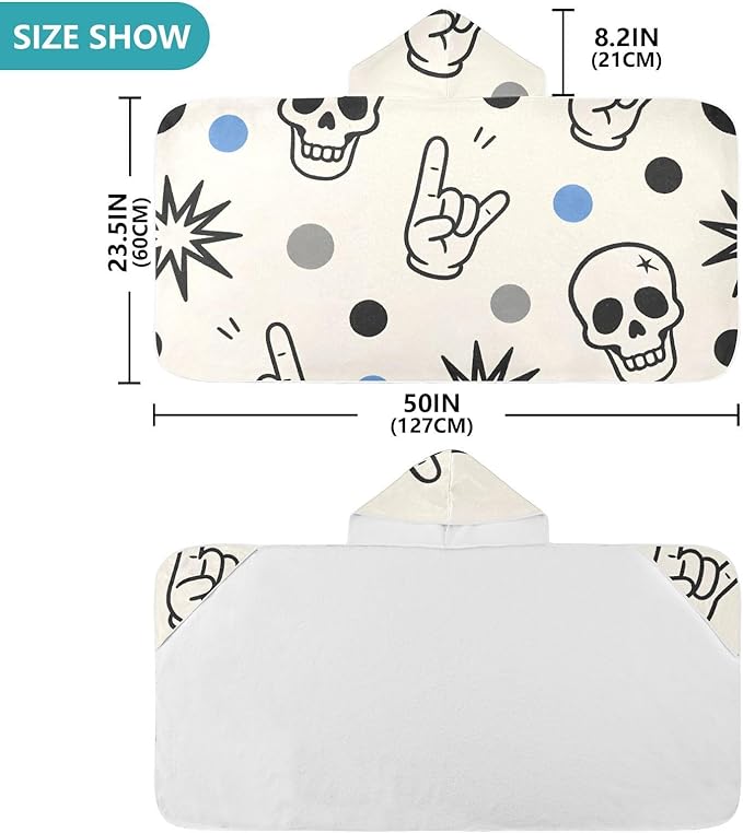 SUABO Kids' Bath Towels Skull Polka Dots Hooded Towels for Boys Girls,Toddler Towels Multi-Purpose for Beach,Pool and Bathroom,23.5" x 50", Soft and Highly Absorbent