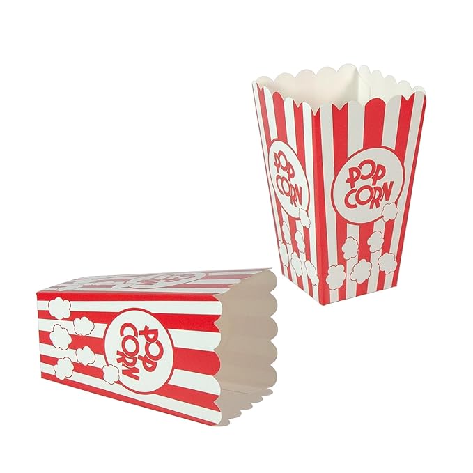 XIEHE 24 Pack Striped Popcorn Boxes - Carnival Parties Mini Paper Popcorn and Candy Containers, Party Supplies for Movie Nights (pop corn)