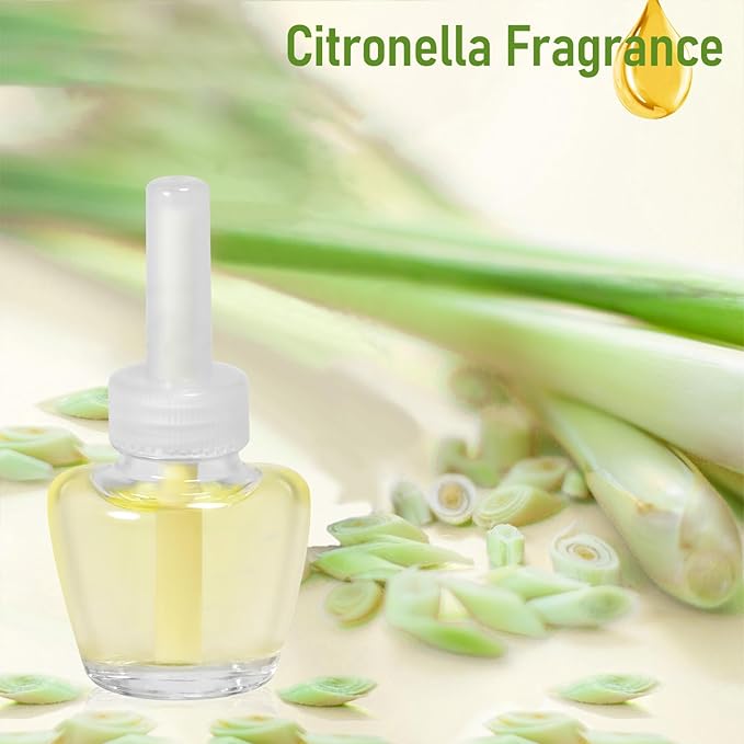 Citronella Plug in Air Freshener Refills, Lemongrass Fragrance, Scented and Essential Oils for Home and Bathroom, Indoor Outdoor, 3 Count, Compatible with Air Wick, Compatible with Glade