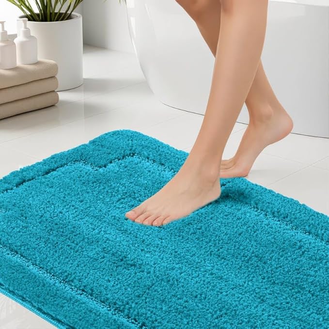 Bath Rugs Set 3 Pieces Bathroom Mat Soft Absorbent Plush Shaggy Soft Floor Non Slip Shower Bath Tub Machine Washable (Teal-ser, 20"x32"/20"x20"/17"x24")
