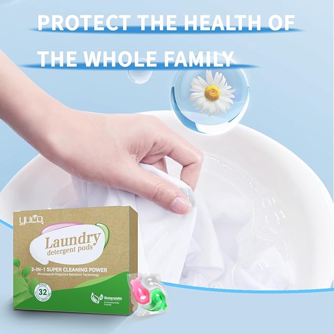 YUCO Pods Laundry Detergent Hypoallergenic, 3IN1 Super Cleaning Power, Microcapsule Fragrance Retention Technology (Forest Scent,1 Box of 32 Pod,Net 15g/pod,Net 480g)